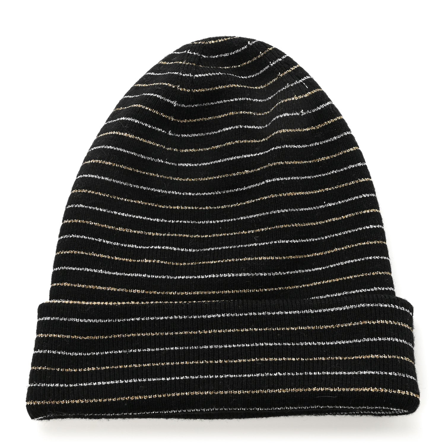 Gucci Metallic Wool Polyester Stripe Beanie Hat M Black Gold 3 of 4