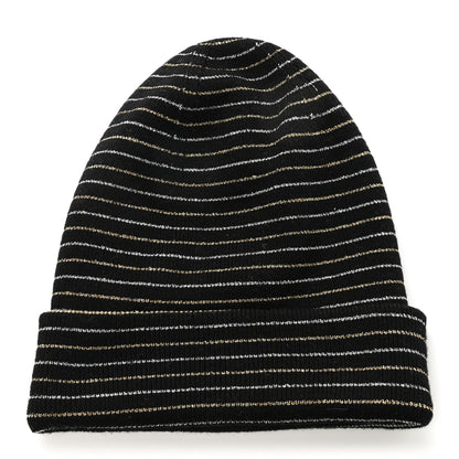 Gucci Metallic Wool Polyester Stripe Beanie Hat M Black Gold 3 of 4
