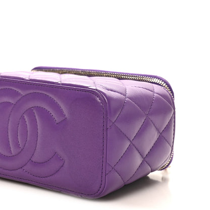 Chanel Lambskin Quilted Small Top Handle Vanity Case With Chain Purple 10 of 11