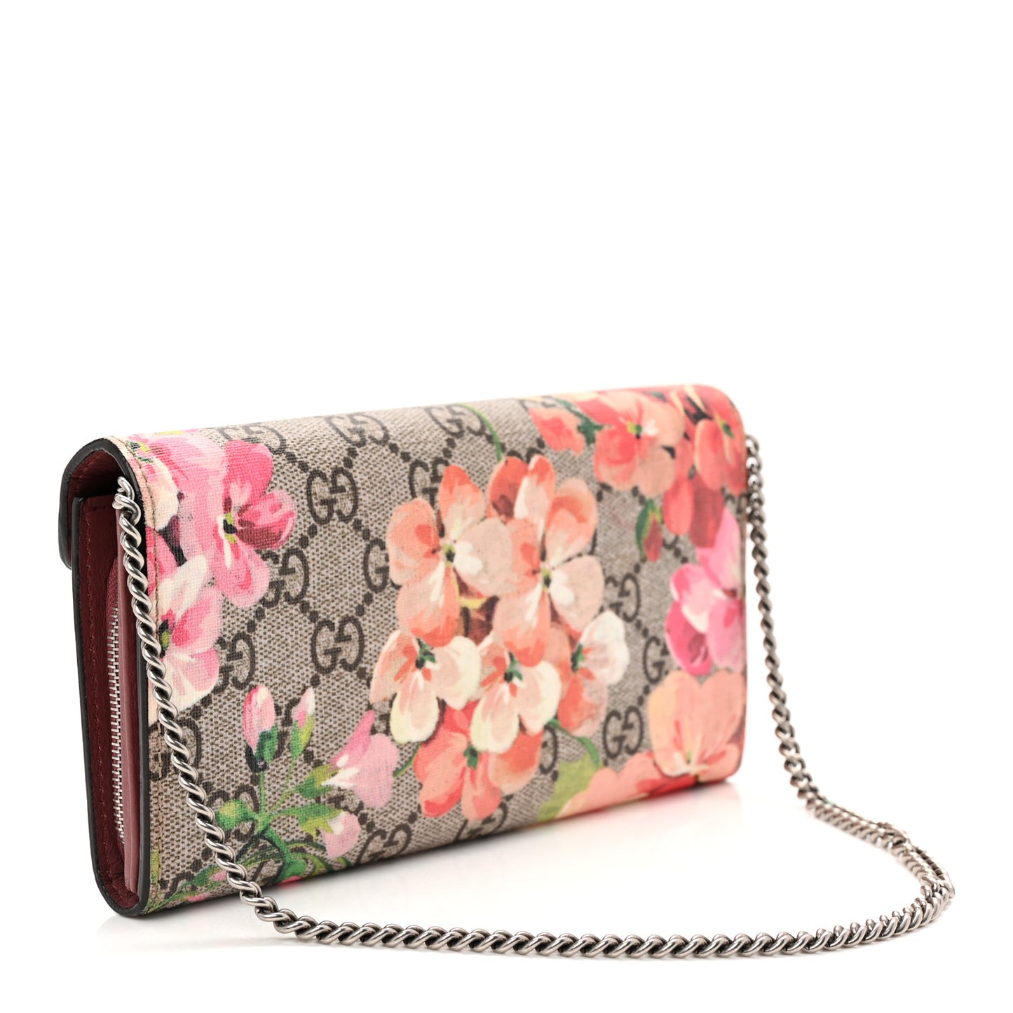 GG Supreme Monogram Blooms Dionysus Chain Clutch Wallet Beige Multicolor Dry Rose