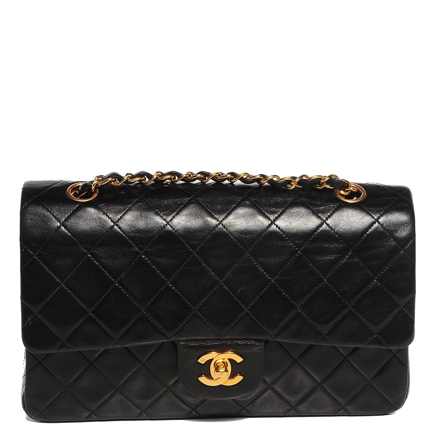 Lambskin Medium Double Flap Black