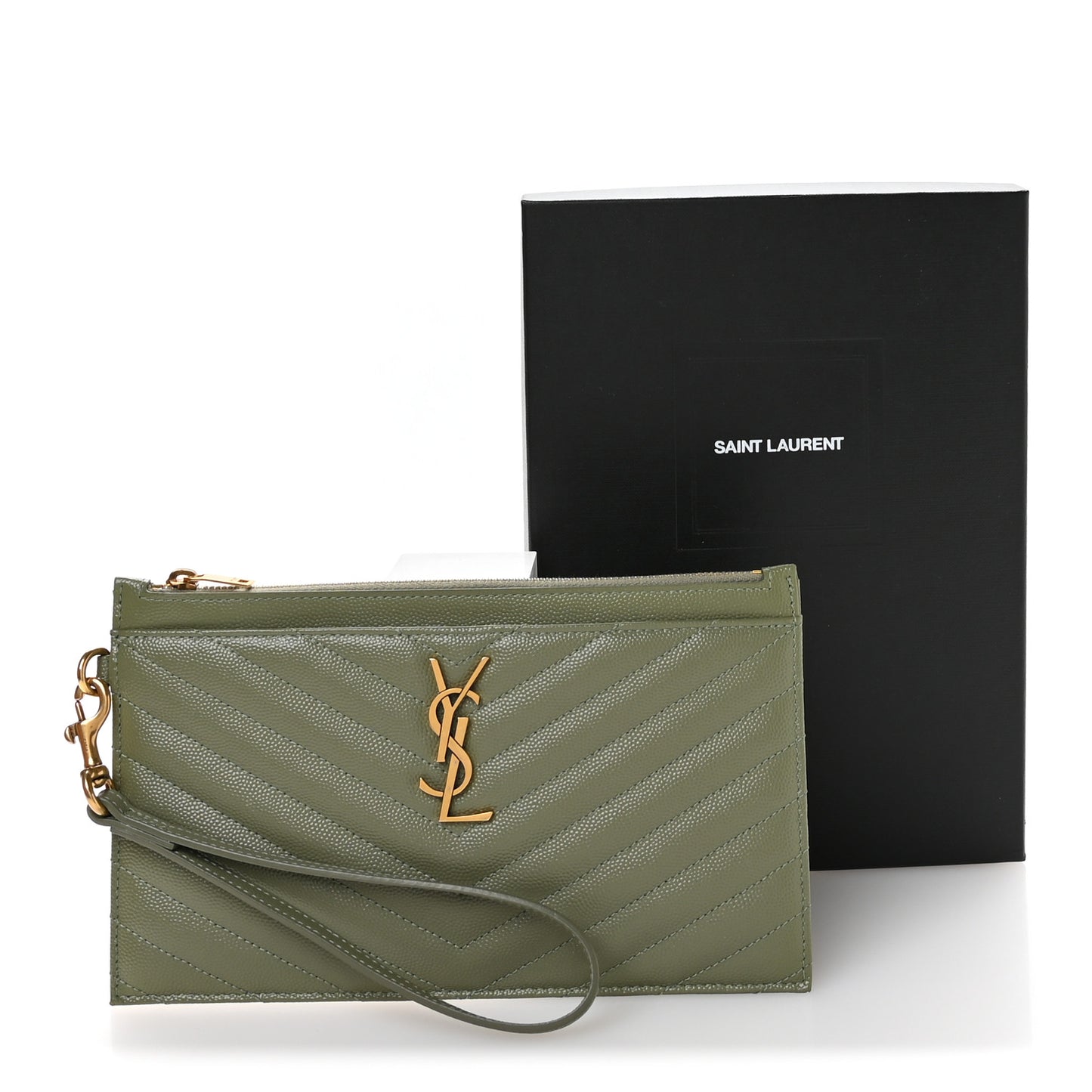 Grain De Poudre Chevron Monogram Large Bill Pouch Light Sage