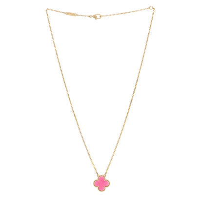 Van Cleef & Arpels 18K Yellow Gold Pink Enamel Vintage Alhambra Pendant Necklace 3 of 6