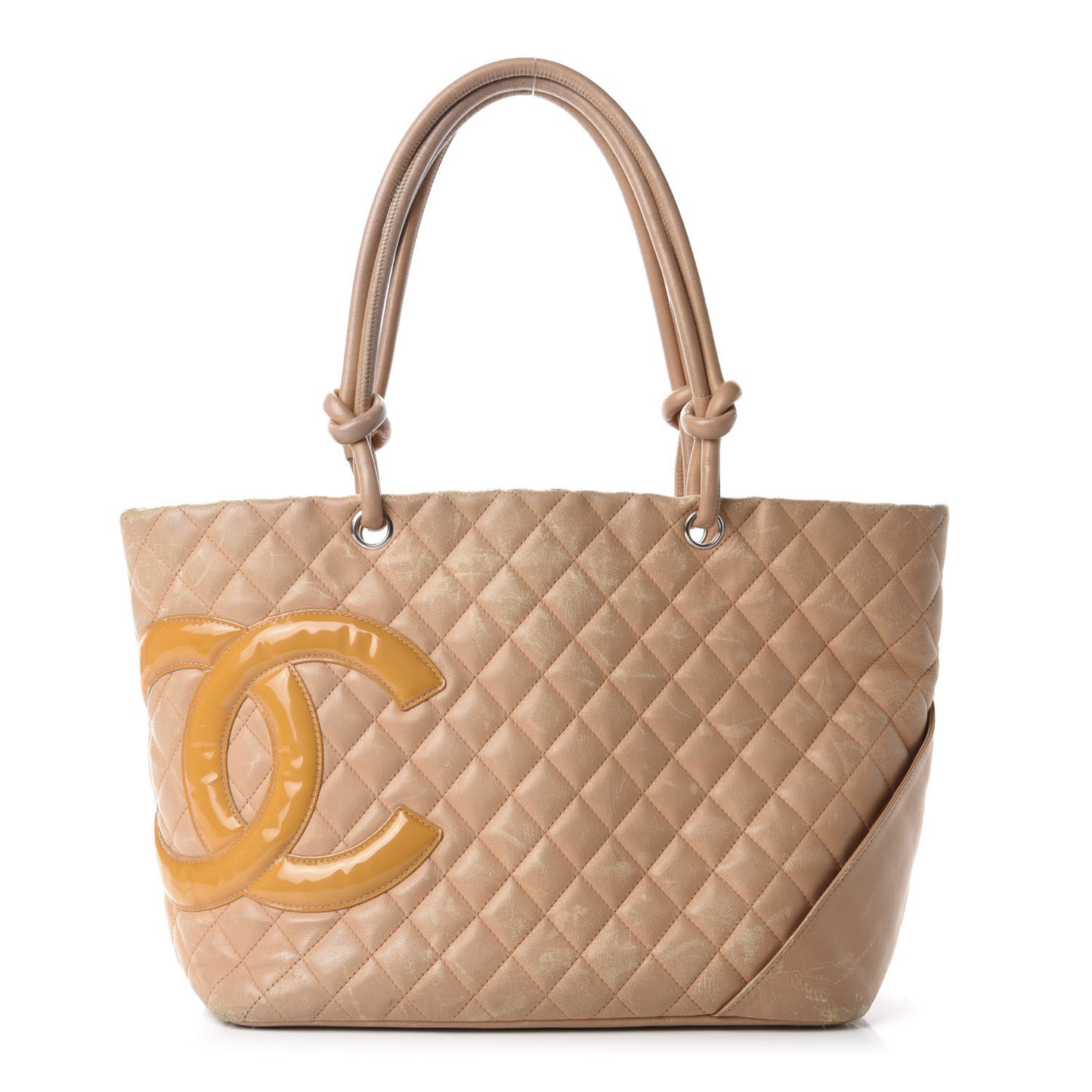 Calfskin Quilted Large Cambon Tote Beige