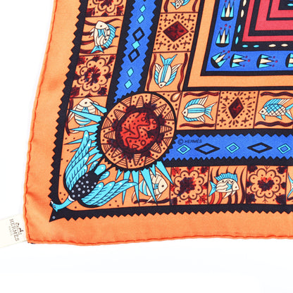 Hermes Silk Ors Blues D'Afrique Scarf 90 Capucine Blue Brun 3 of 4