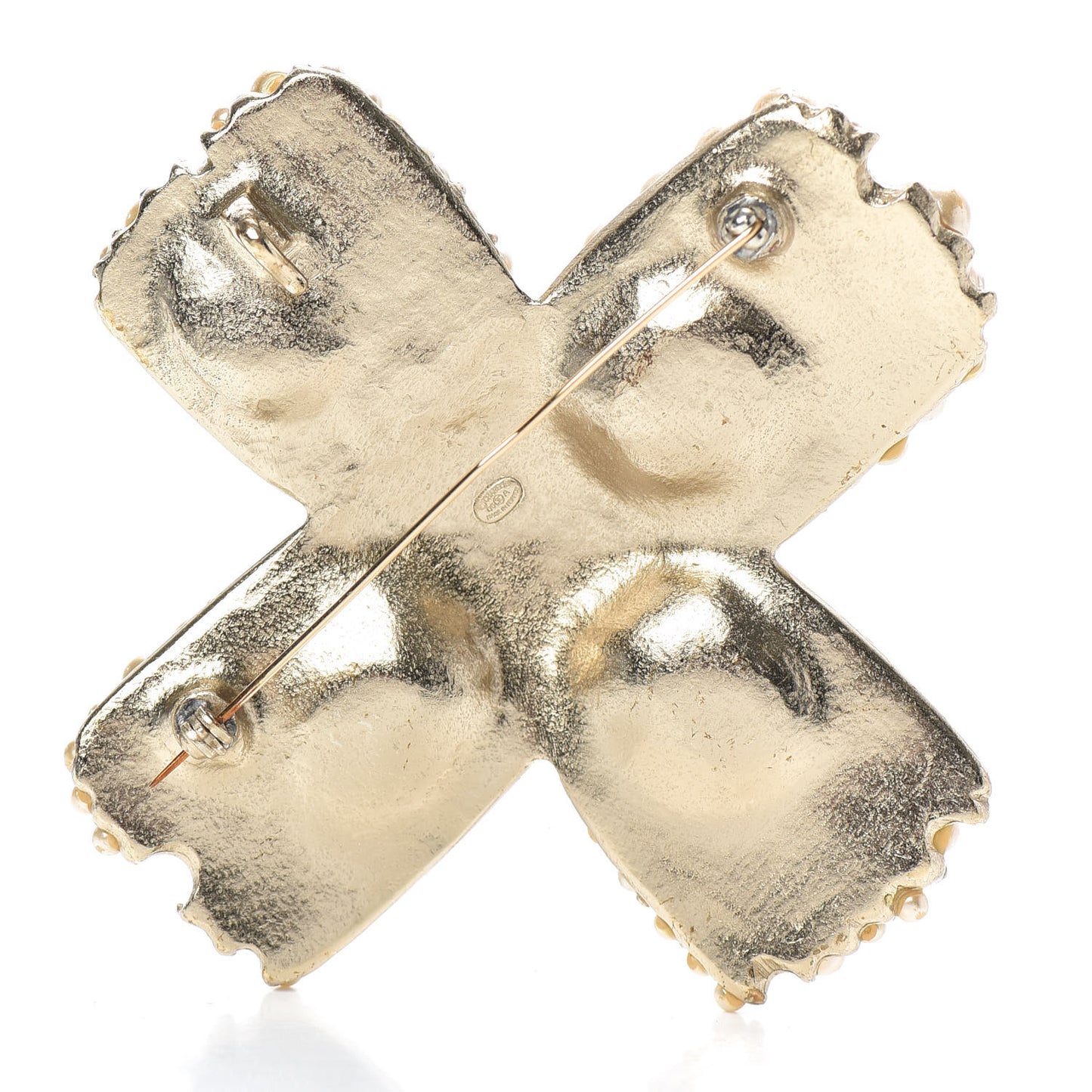 Pearl CC Cross Brooch Gold