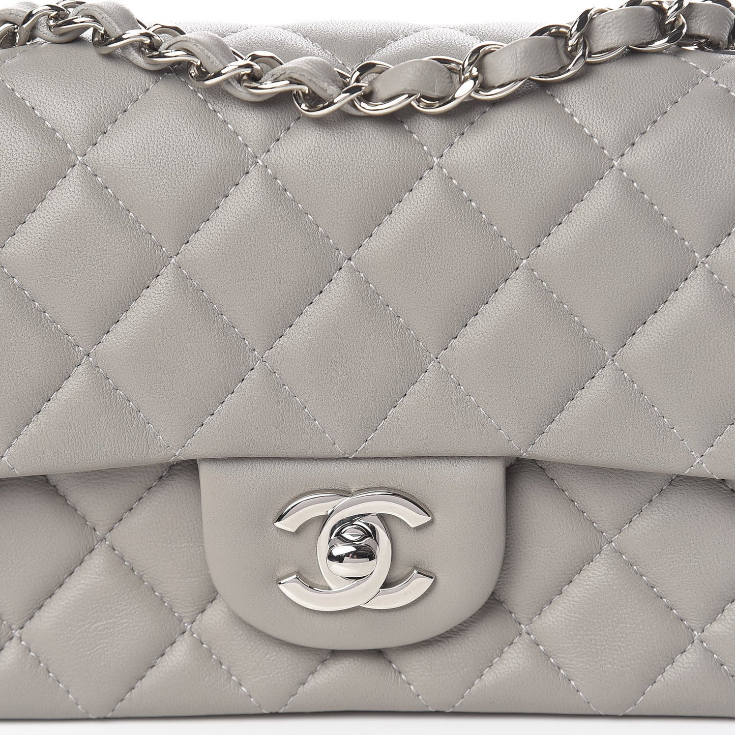 Lambskin Quilted Mini Rectangular Flap Grey