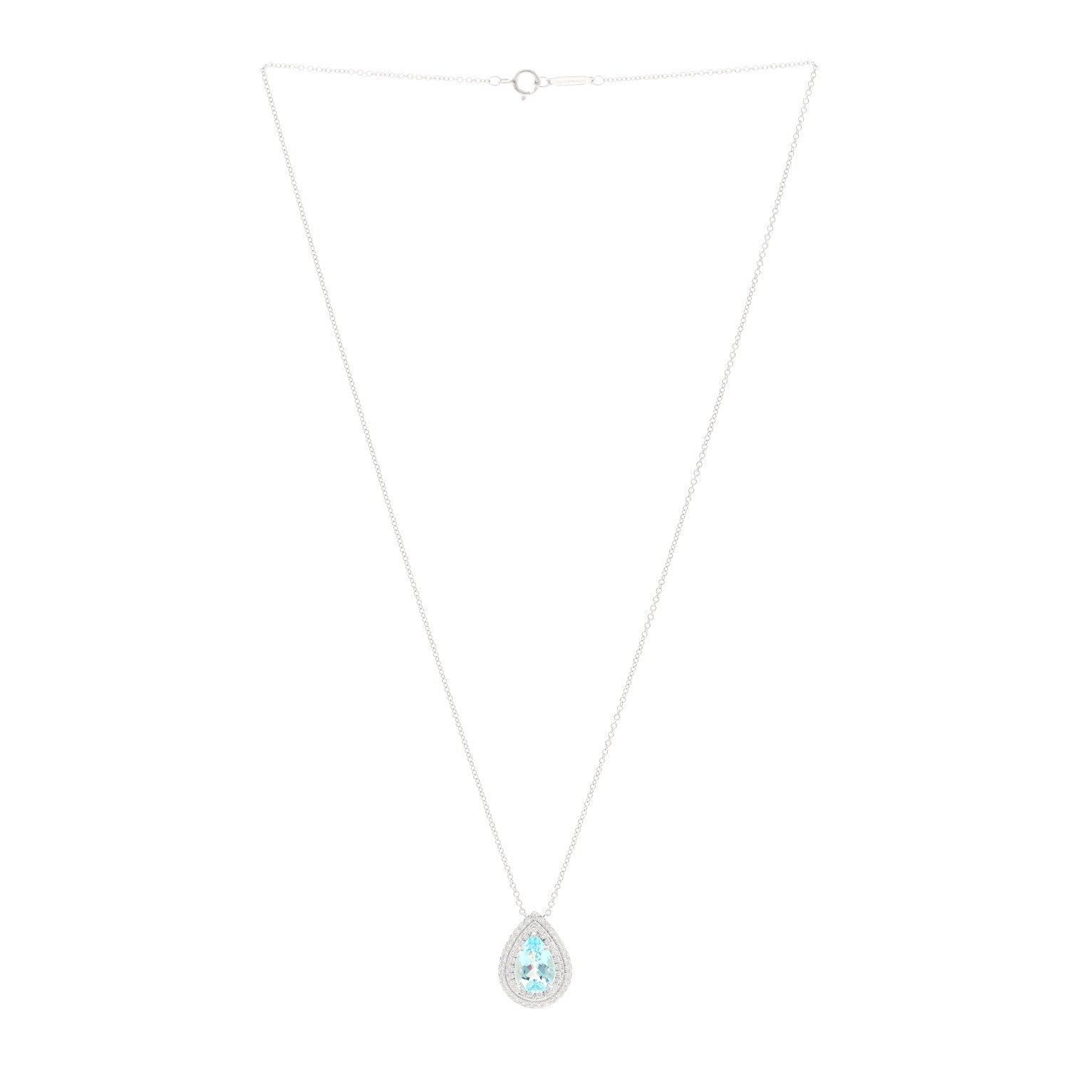 Tiffany Platinum Diamond Aquamarine Pear Shaped Soleste Pendant Necklace 3 of 5