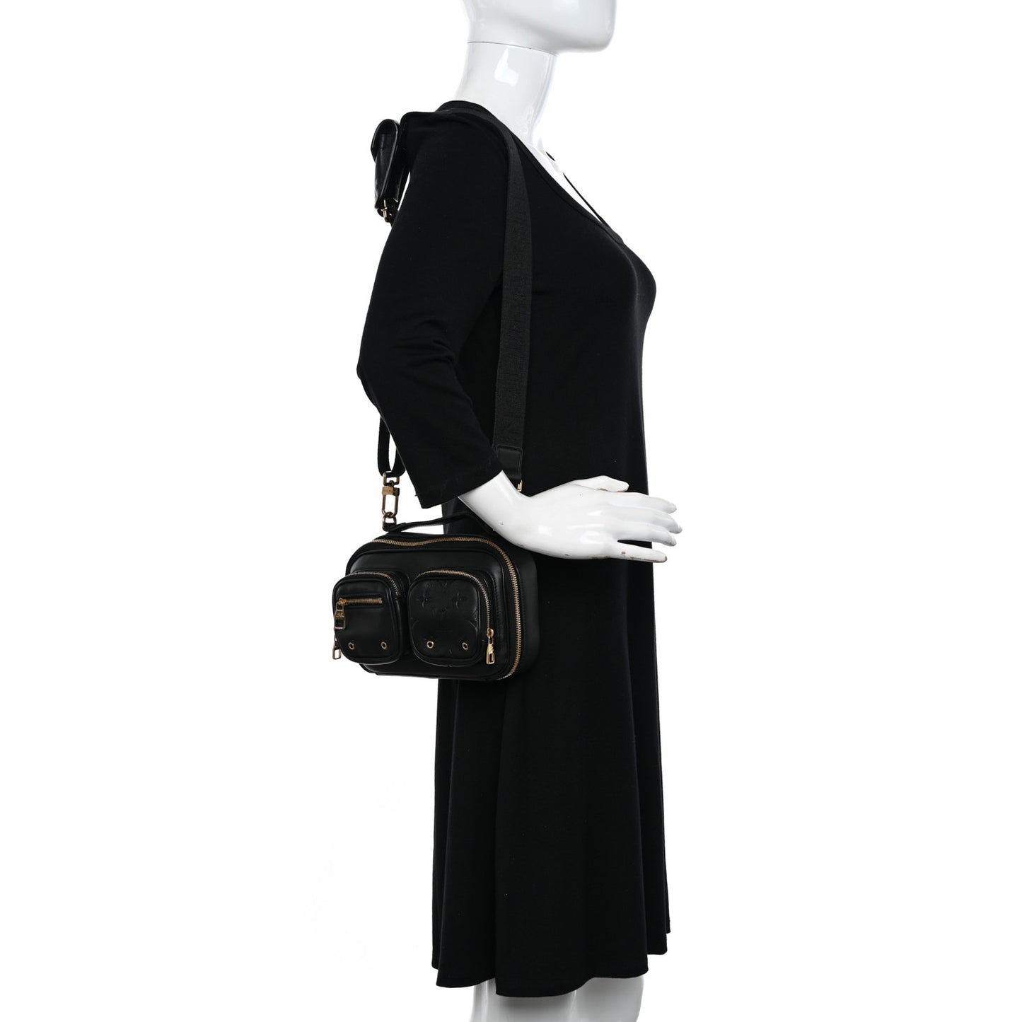 Calfskin Monogram Embossed Utility Crossbody Black