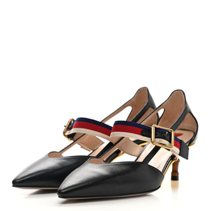 Gucci Malaga Kid Grosgrain Sylvie Web Bamboo Mules 36.5 Black 3 of 15