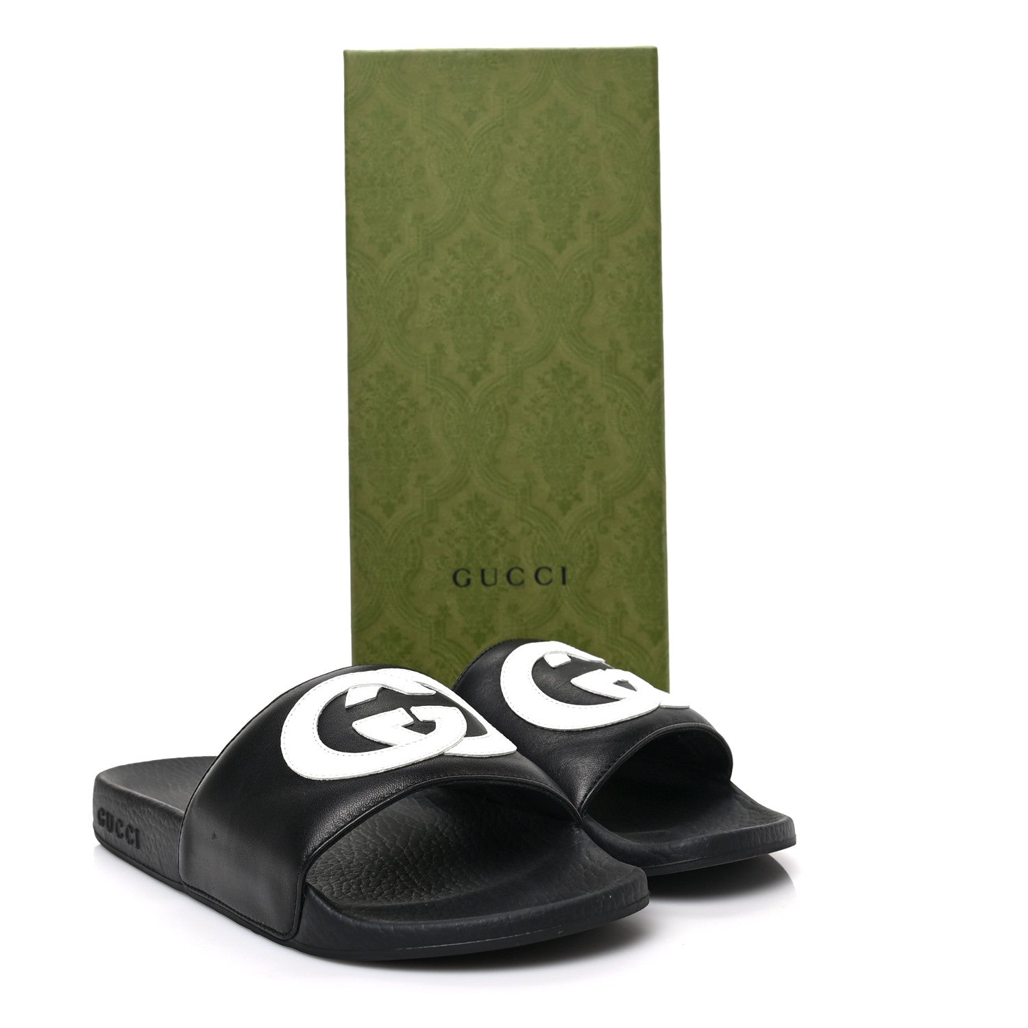 Gucci Nappa Miro Soft Calfskin Womens Interlocking G Slide Sandals 37 Black White 7 of 7