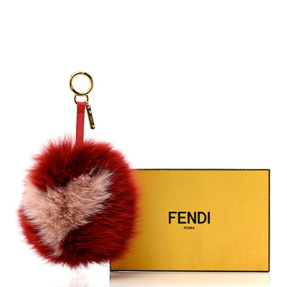 Fendi Fox Fur Shiny Nappa Heart Pom Pom Bag Charm Rosso Rosa 5 of 5