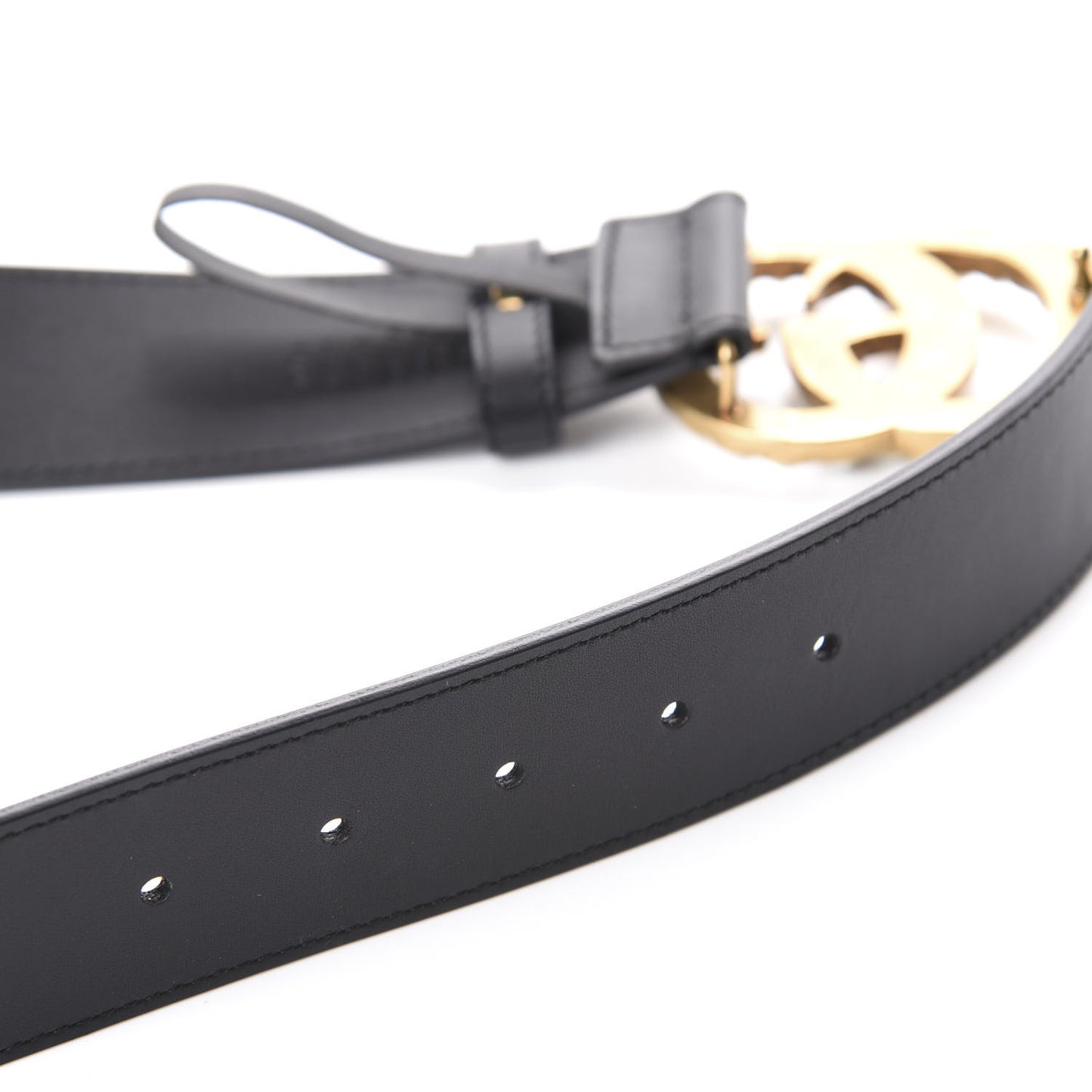 Moon Calfskin Pearl Double G 40mm Belt 85 34 Black Cream