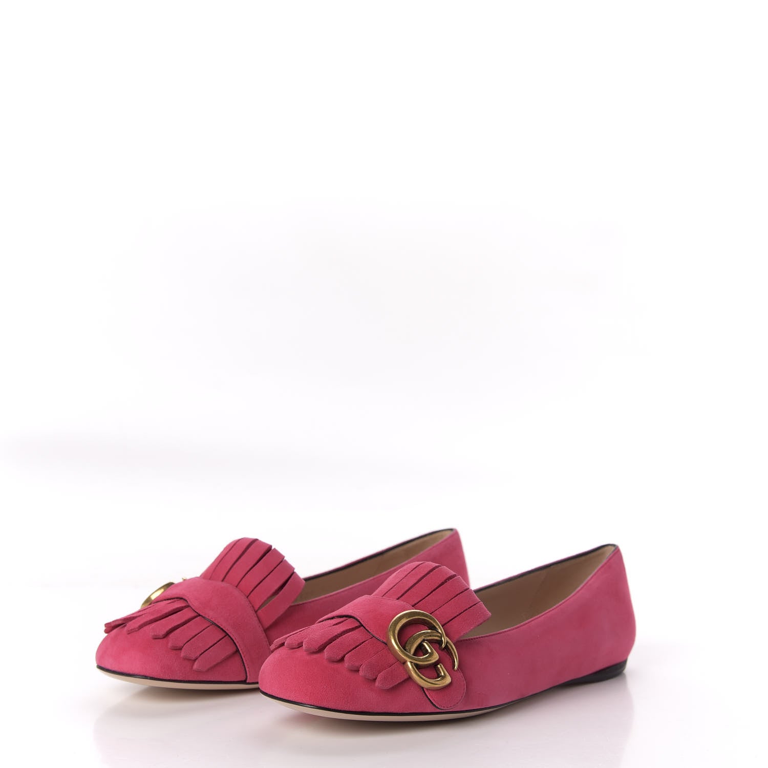 Gucci Kid Scamosciato GG Marmont Fringe Flats 37 Hot Pink 3 of 10