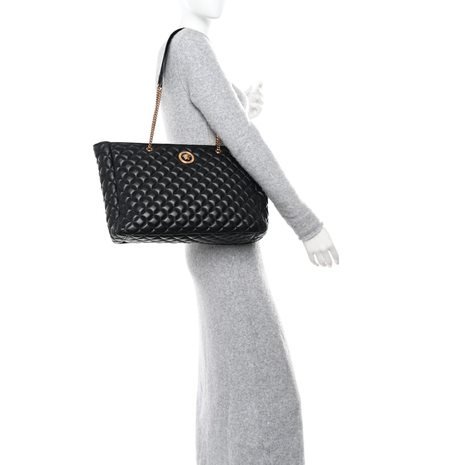 Versace Nappa Quilted La Medusa Chain Tote Black 2 of 10