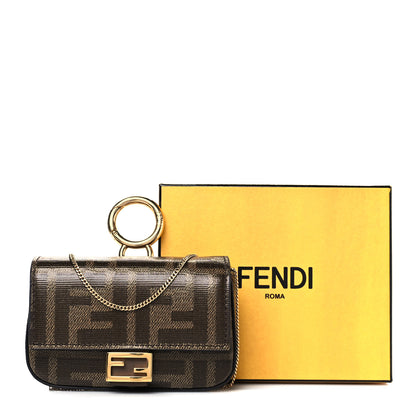Fendi Glazed Fabric FF 1974 Nano Baguette Charm Mogano Panna 10 of 10