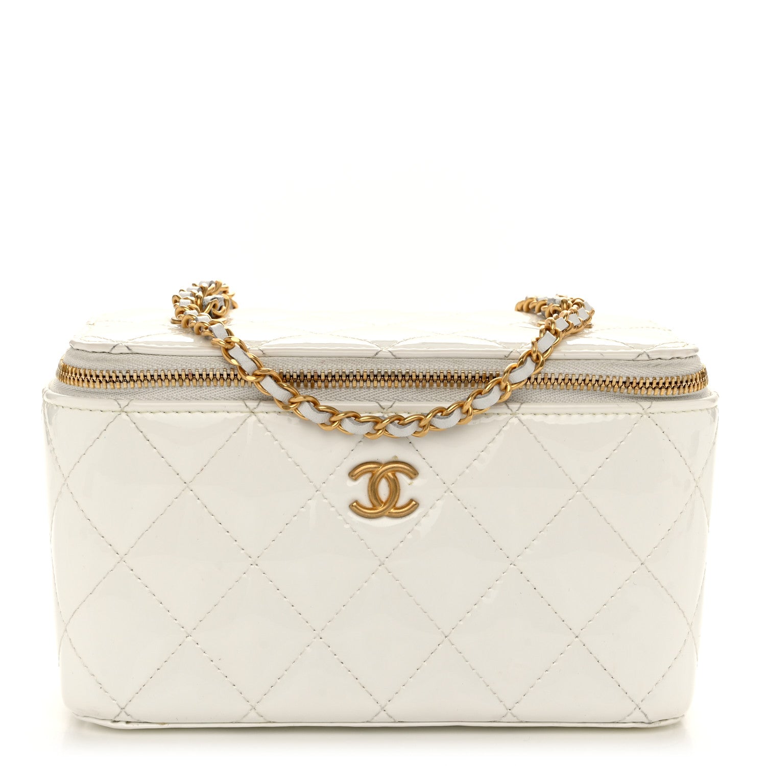 Chanel Patent Enamel Quilted Small Coco Hearts Vanity Case With Chain White 1 of 11