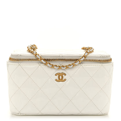Chanel Patent Enamel Quilted Small Coco Hearts Vanity Case With Chain White 1 of 11