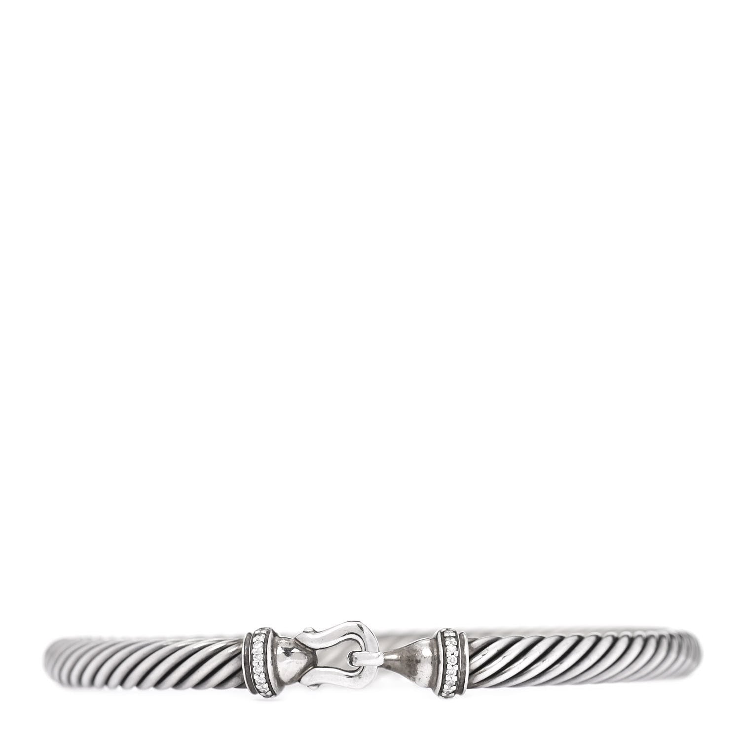 David Yurman Sterling Silver Diamond 5mm Cable Buckle Bracelet 1 of 3