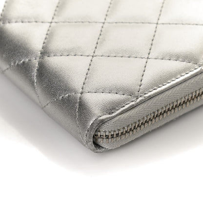 Chanel Metallic Lambskin Quilted Large Gusset Zip Around Wallet Silver 9 of 10