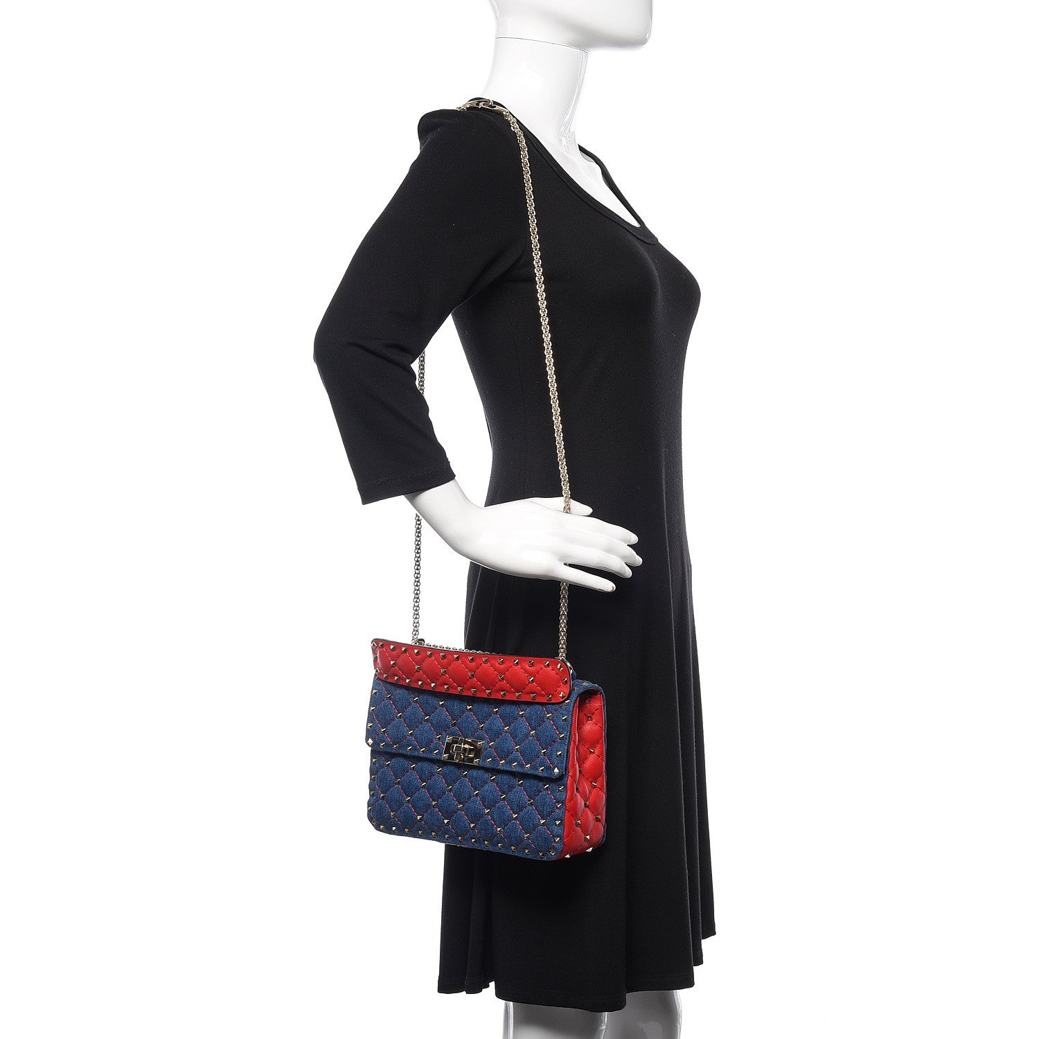 Valentino Garavani Denim Nappa Medium Rockstud Spike Shoulder Bag Denim Rouge 2 of 8
