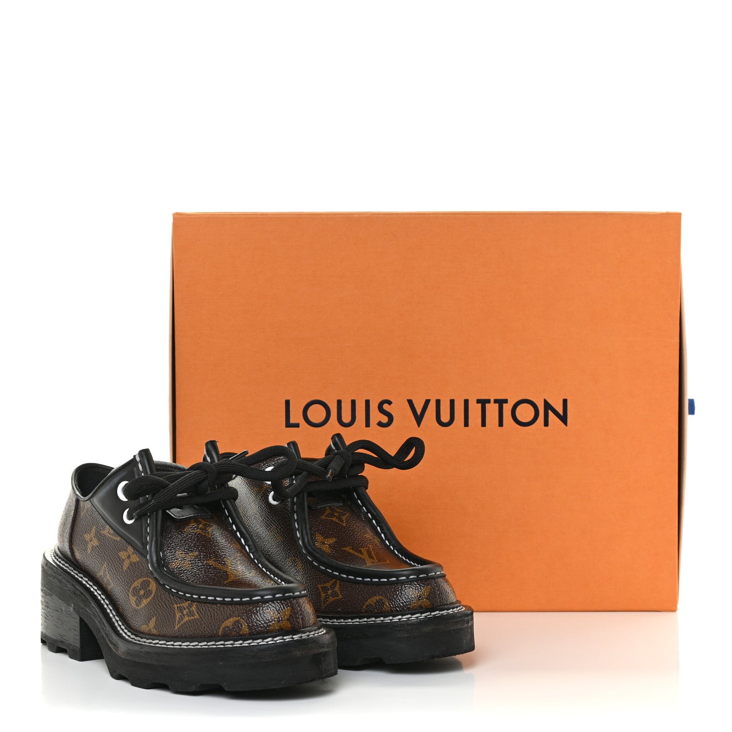 Monogram Calfskin Beaubourg Platform Derby Shoes 38 Brown
