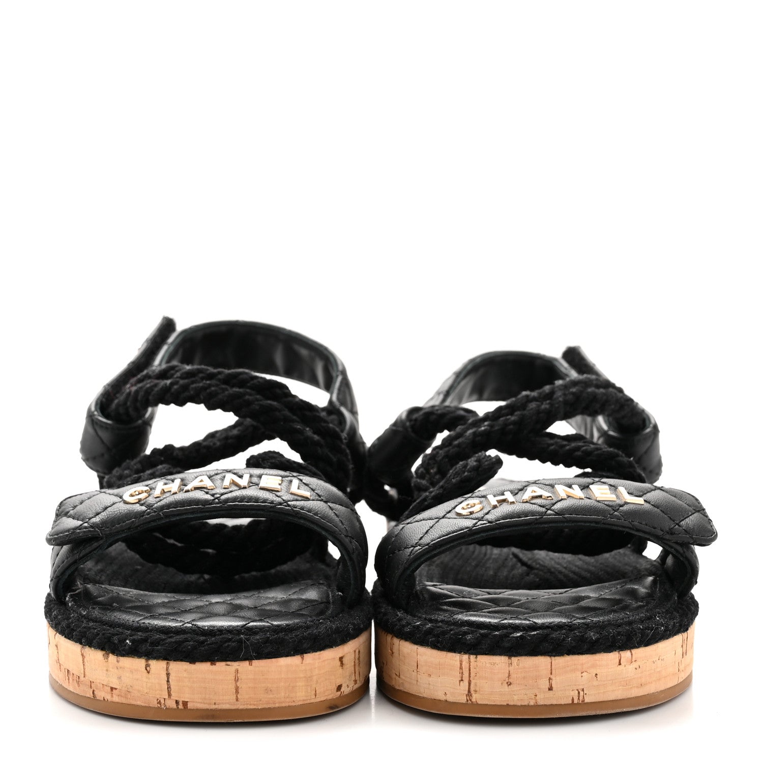 Chanel Cord Lambskin Quilted Logo Sandals 39 Black 8 of 27