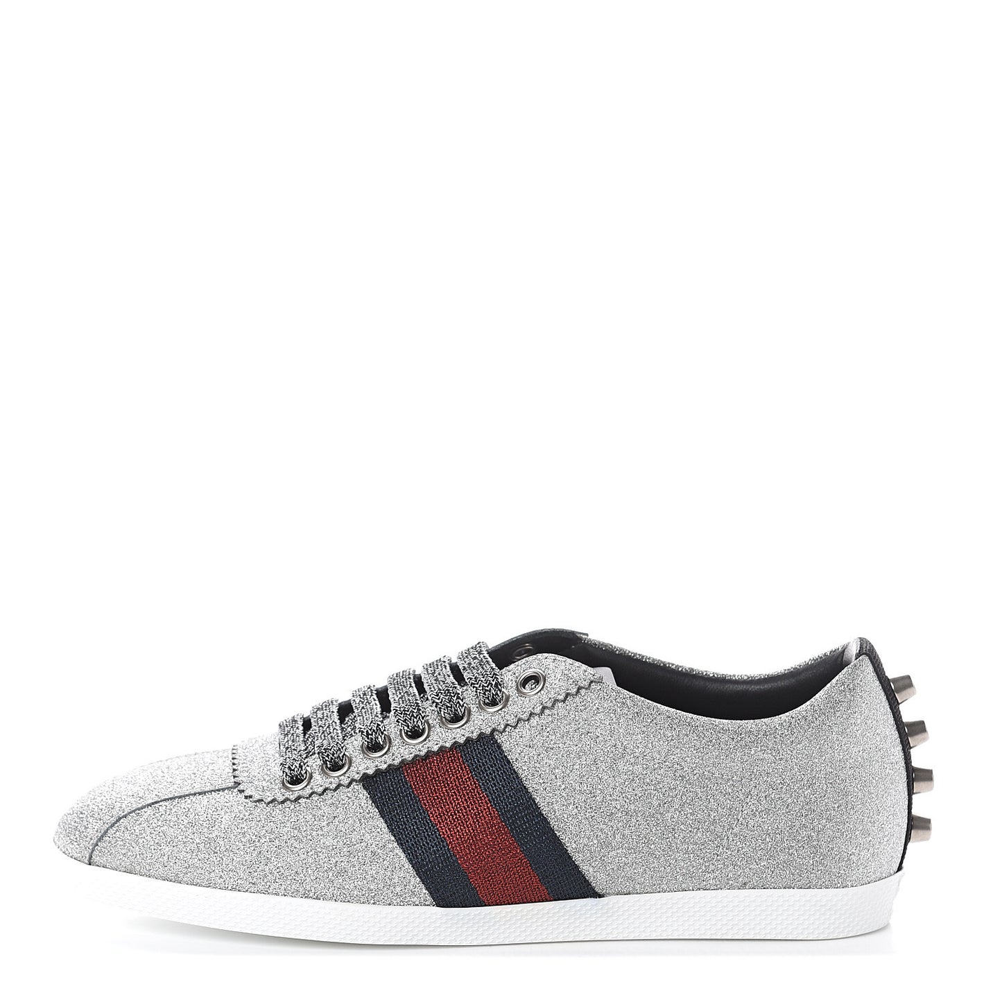 Glitter Fabric Studded Web Womens Sneakers 36.5 Silver
