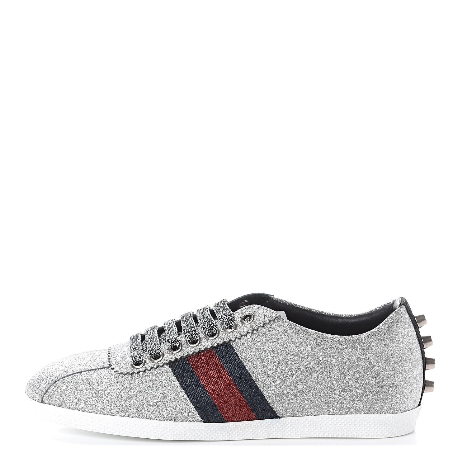 Gucci Glitter Fabric Studded Web Womens Sneakers 36.5 Silver 1 of 7