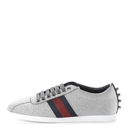 Gucci Glitter Fabric Studded Web Womens Sneakers 36.5 Silver 1 of 7
