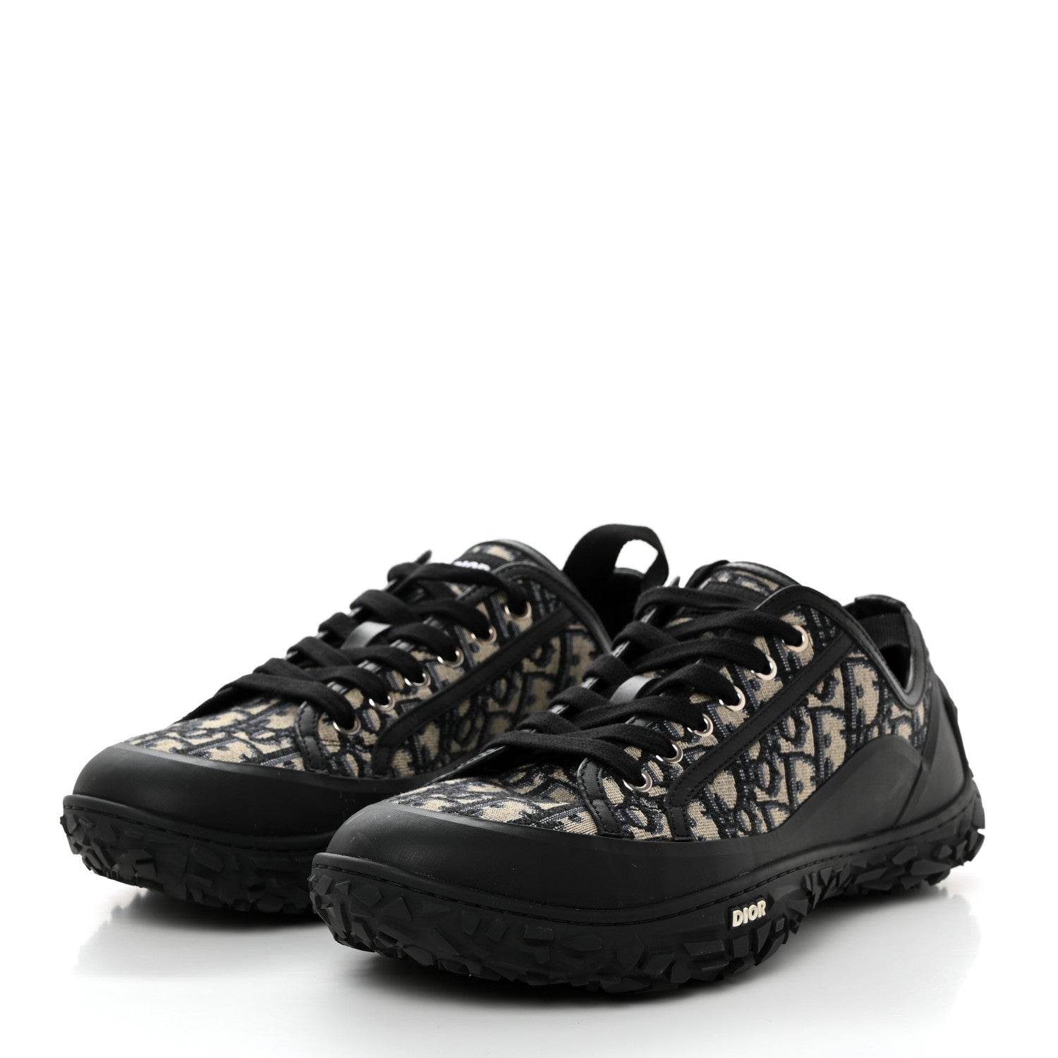 Christian Dior Jacquard Rubber Oblique Mens B28 Low Top Sneakers 42 Black Apricot 3 of 8