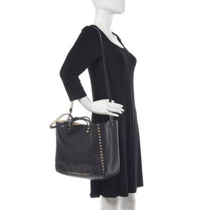 Valentino Garavani Grained Calfskin Medium Rockstud Reversible Tote Black Ivory 2 of 14