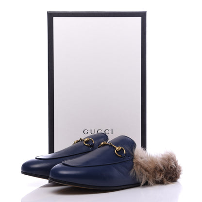 Gucci Malaga Kid Fur Womens Princetown Slippers 39 Blue Agata 8 of 8