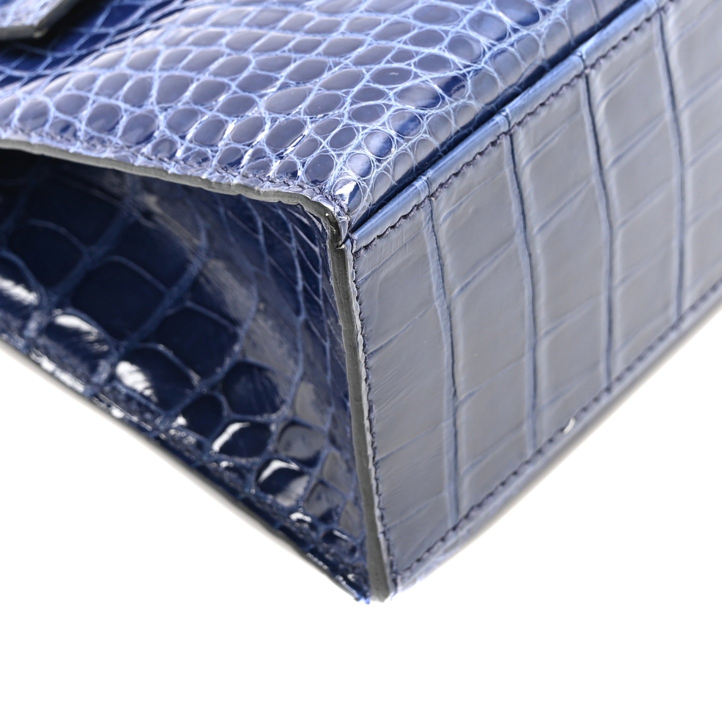 Shiny Alligator Kelly Pochette Bleu De Malte