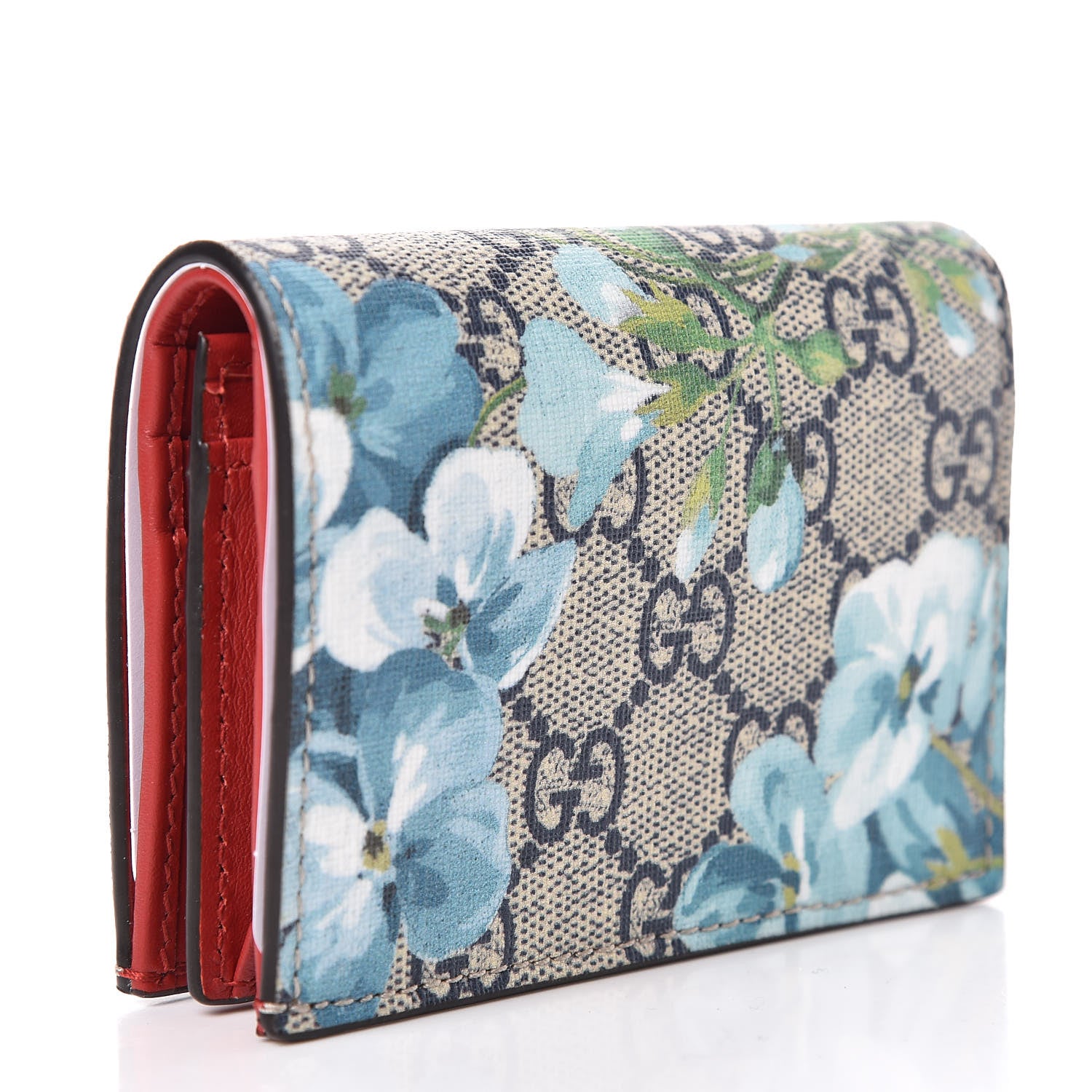 Gucci GG Supreme Monogram Blooms Card Case Wallet Beige Blue Navy Hibiscus Red 3 of 8