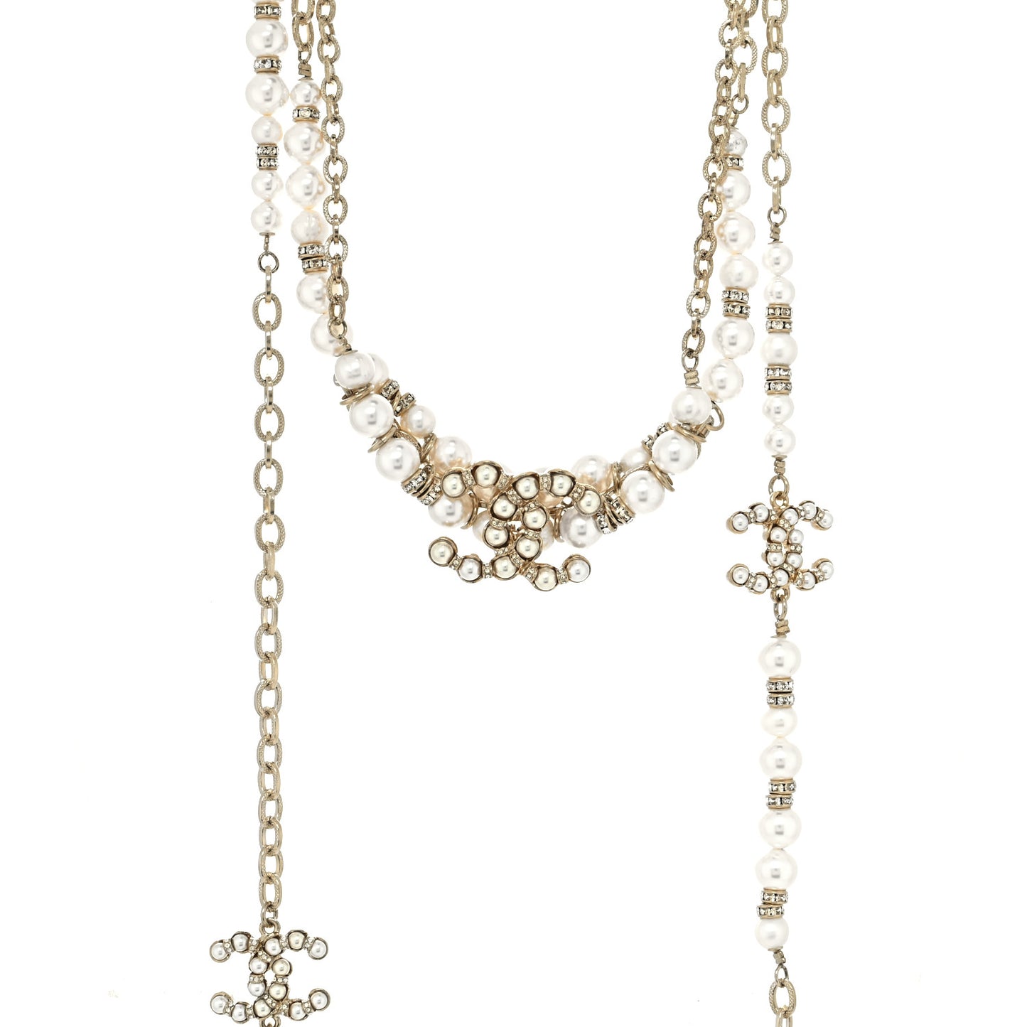 Pearl Crystal Nefertiti CC Dangle Choker Necklace Gold