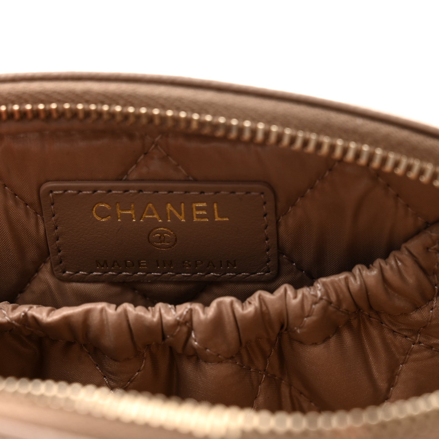 Chanel Lambskin Quilted Small Curvy Pouch Cosmetic Case Dark Beige 6 of 8