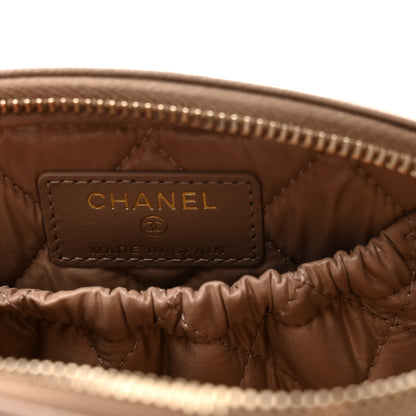Chanel Lambskin Quilted Small Curvy Pouch Cosmetic Case Dark Beige 6 of 8