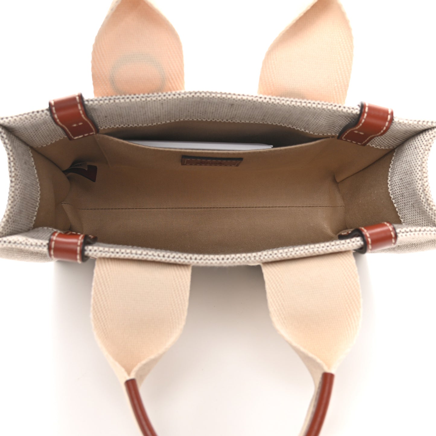 Cotton Calfskin Small Woody Ribbon Tote White Brown