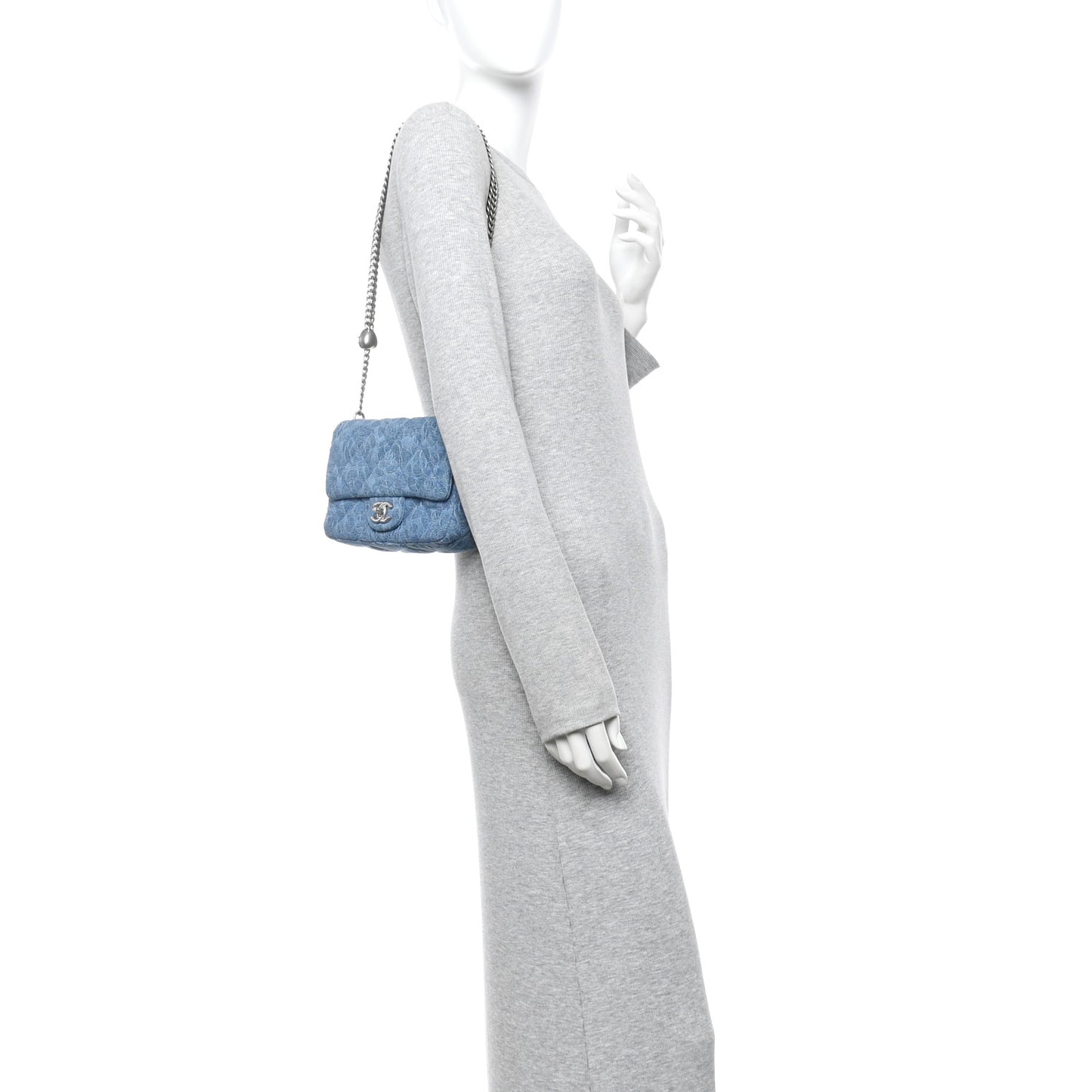 Denim Quilted Camellia Sweetheart Mini Flap Blue