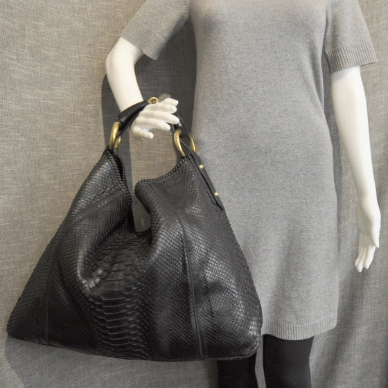 Gucci Python Large Horsebit Chain Hobo Black 3 of 10