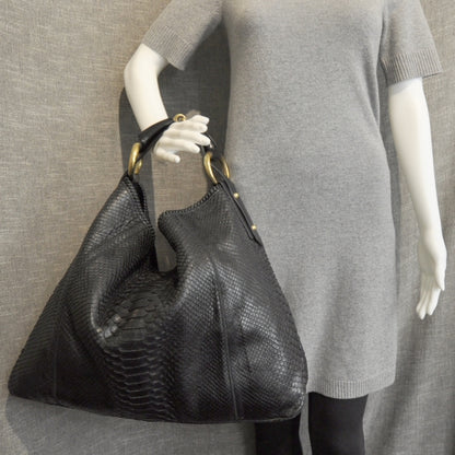 Gucci Python Large Horsebit Chain Hobo Black 3 of 10