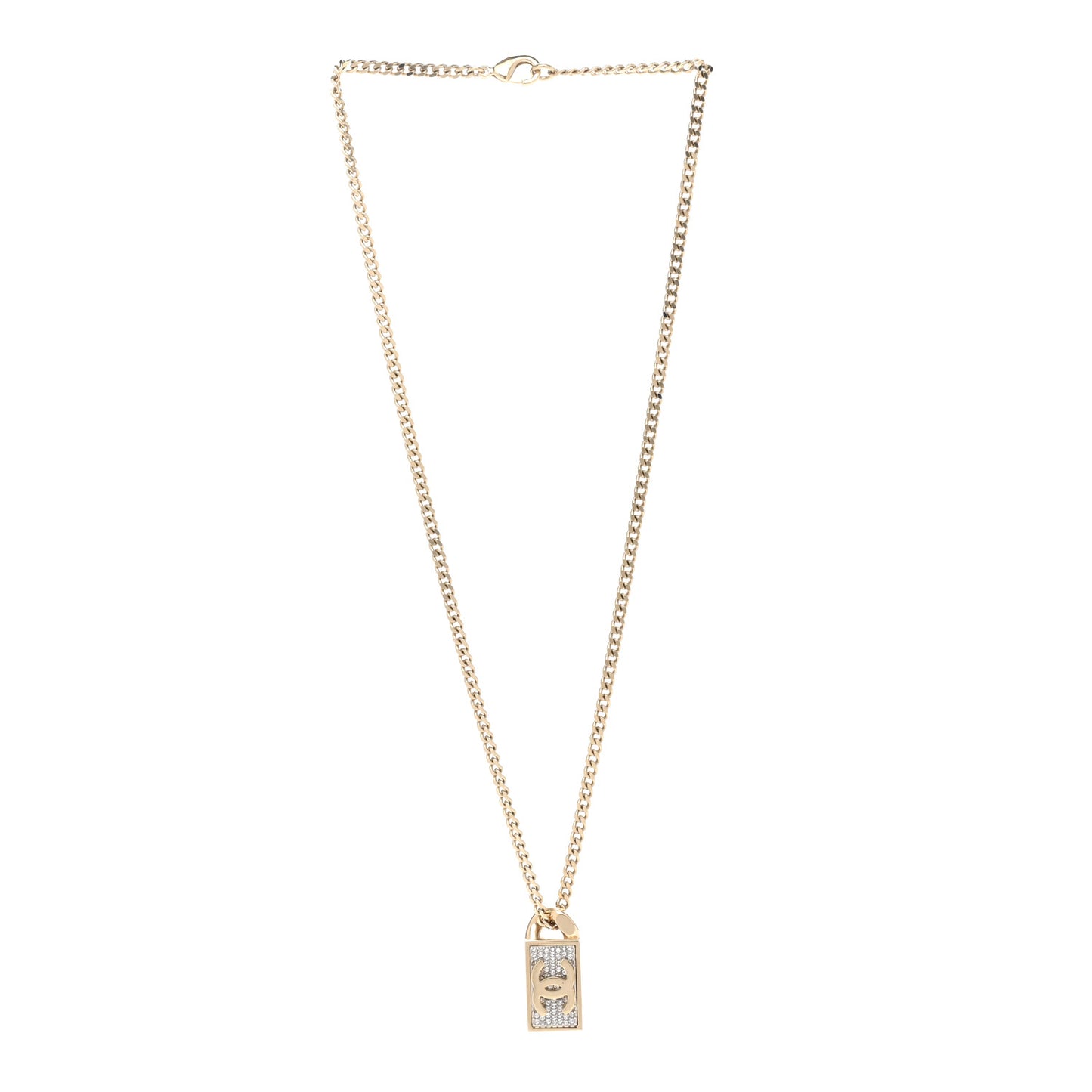 Crystal Dog Tag Charm Necklace Gold