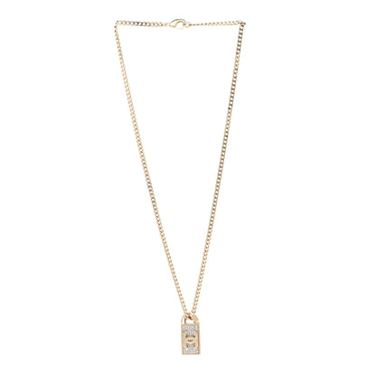Chanel Crystal Dog Tag Charm Necklace Gold 3 of 5