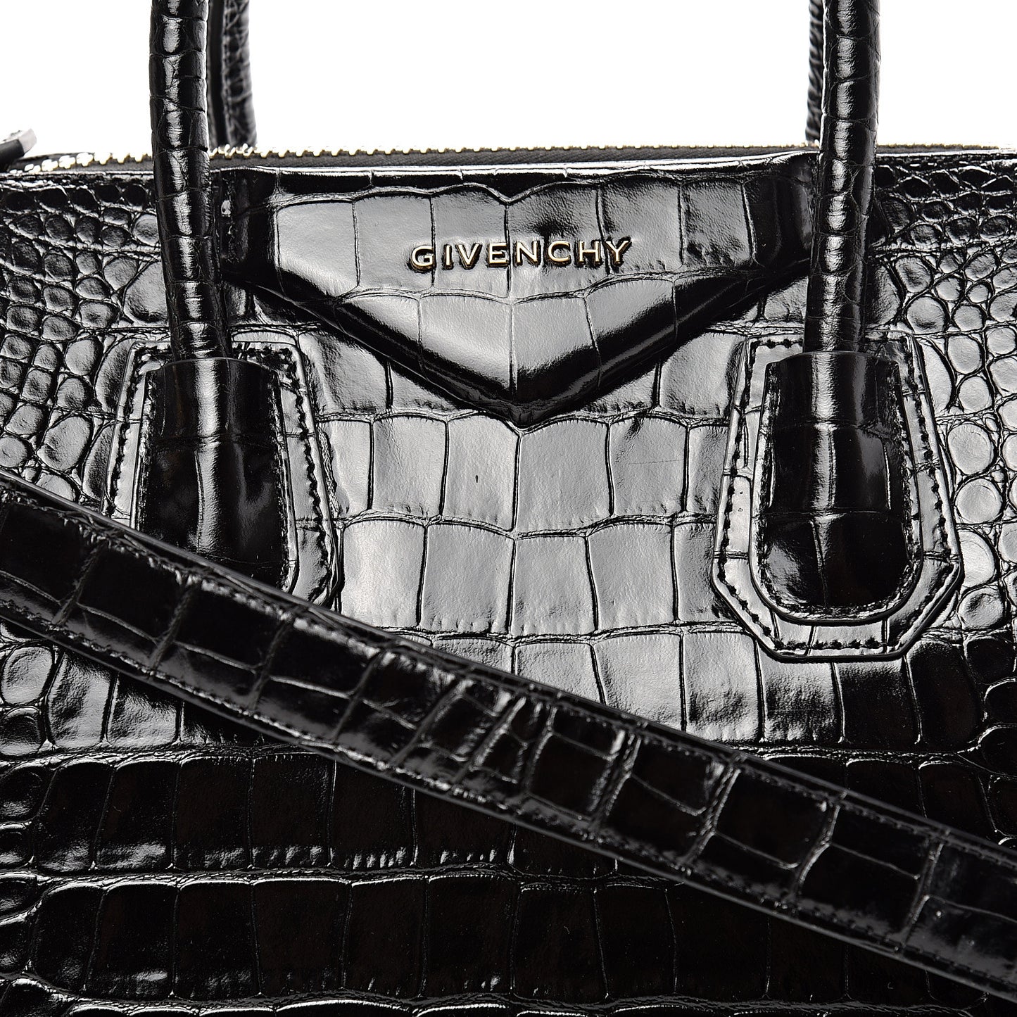 Calfskin Crocodile Embossed Small Antigona Black