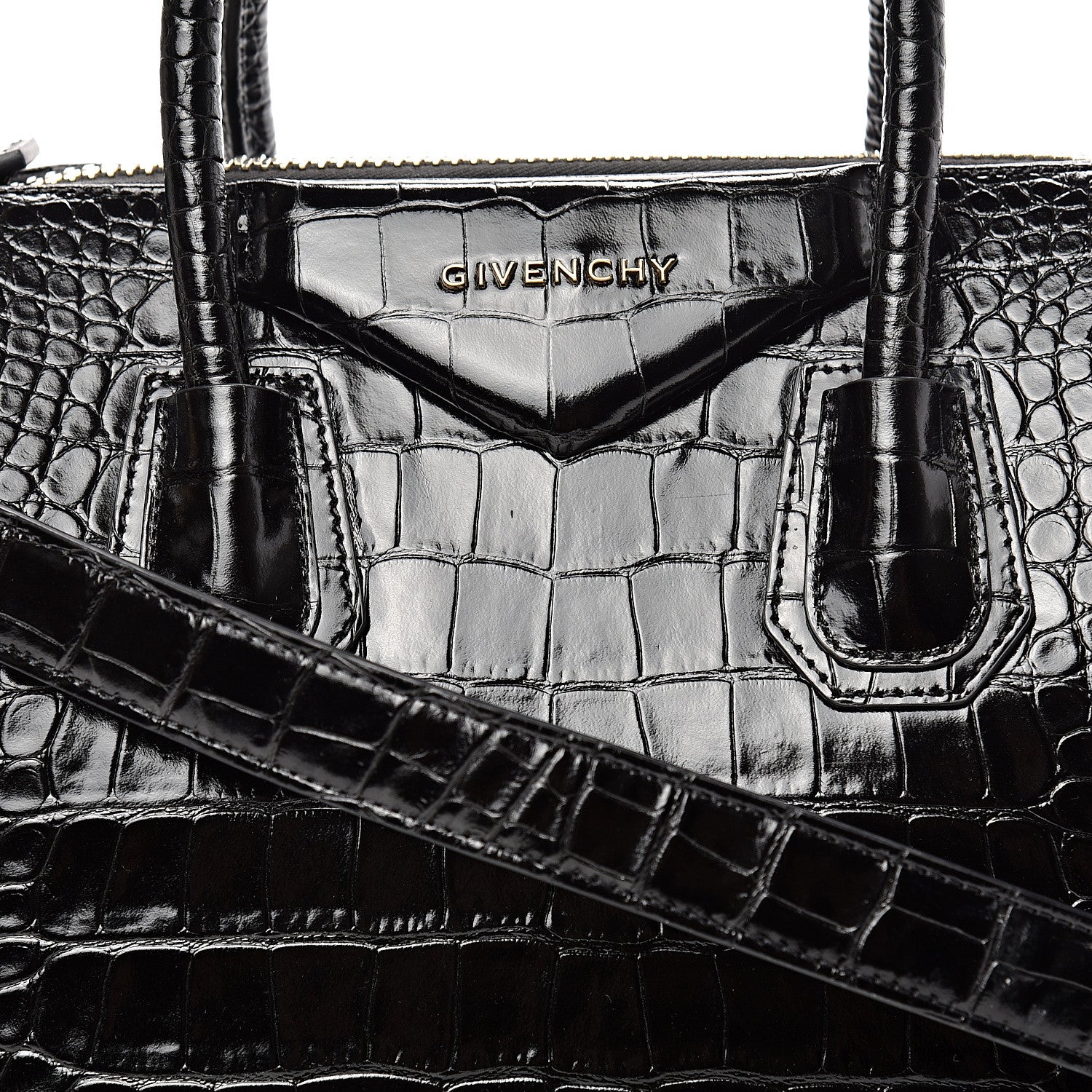 Givenchy Calfskin Crocodile Embossed Small Antigona Black 7 of 10