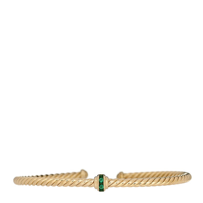David Yurman 18K Yellow Gold Emerald 3mm Cablespira Single Station Bracelet 1 of 5