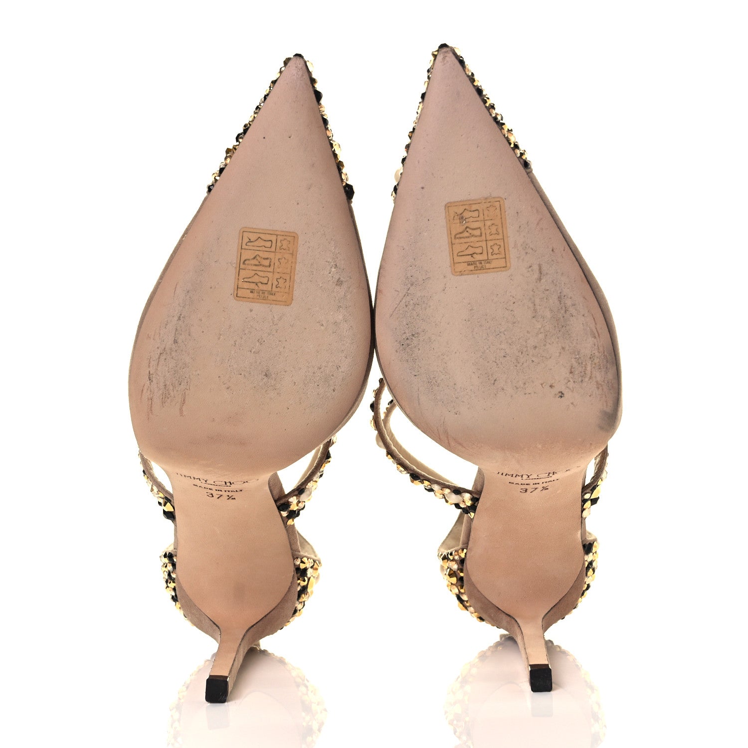 Jimmy Choo Embellished Suede Saoni 100 Pumps 37.5 Beige 9 of 14