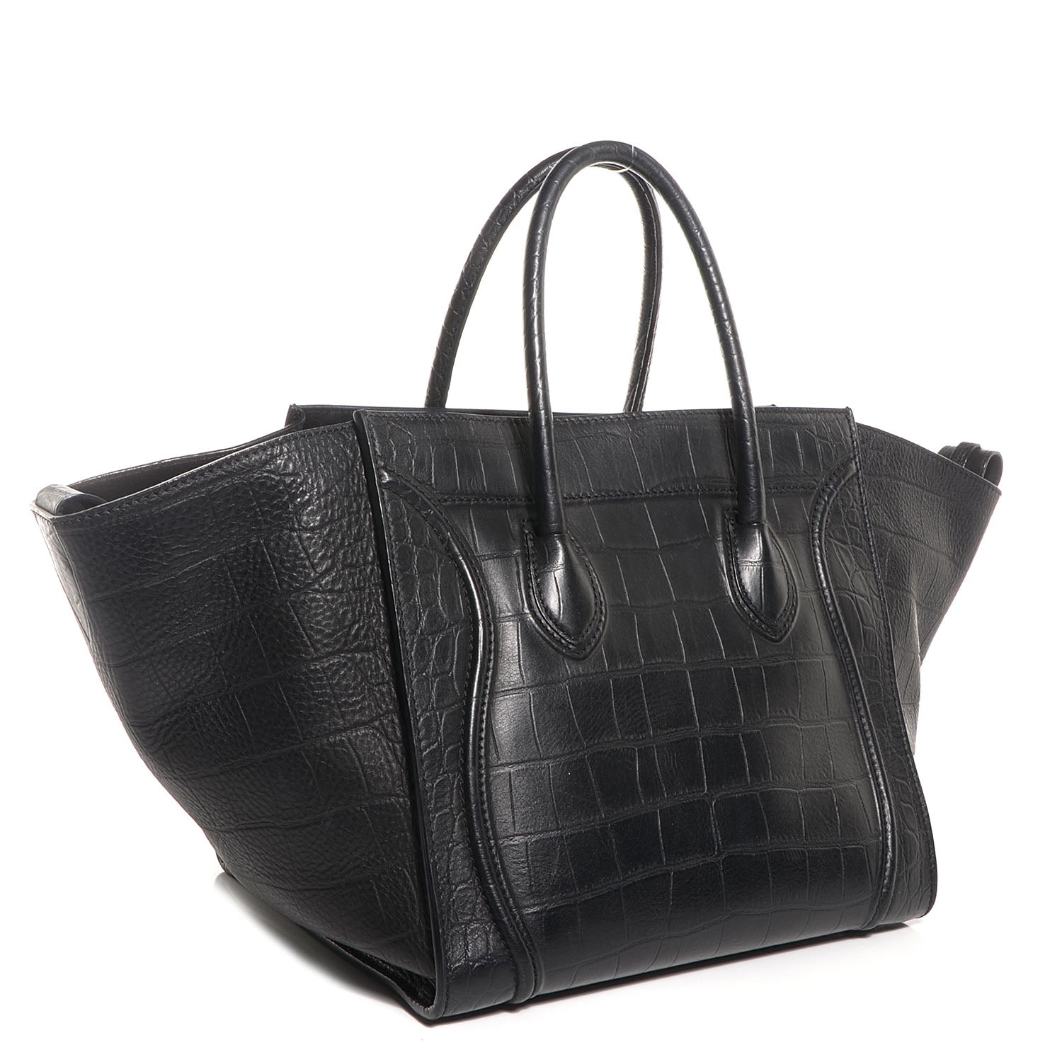 Celine Crocodile Embossed Medium Phantom Luggage Black 3 of 8