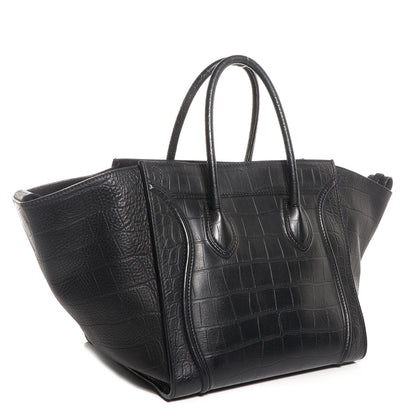 Celine Crocodile Embossed Medium Phantom Luggage Black 3 of 8